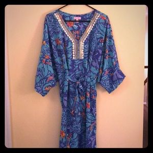 Medium Lilly Beaded Trim Wilda Caftan Blue Mai Tai